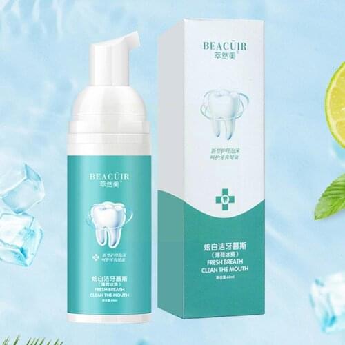 60ml Teeth Whitening Mousse Mint Toothpaste Oral Hygiene Plaque Cleaning Removes Stains Refreshing Mouth Breath White Tooth T0Q7