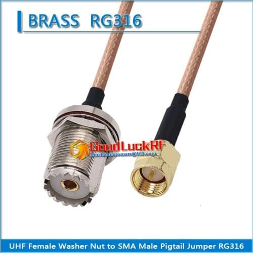 PL259 SO239 UHF Female O-ring Bulkhead Panel Mount Nut to SMA Male Plug Coaxial Type Pigtail Jumper RG316 extend Cable Low Loss