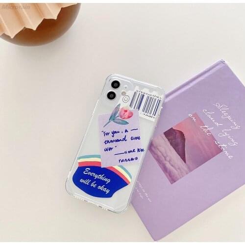 Rose Rainbow Tags Transparent Shockproof Case For iPhone 12 11 Pro Max 7 8 Plus XR X SE 2020 TPU Soft Cover Funda