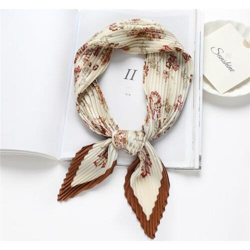 Neckerchief for Women Silk Crinkle 70cm Scarf Luxury Hair Tie Band Bag Wrist Bandana Print Lady Head Scarves Shawl Hijab