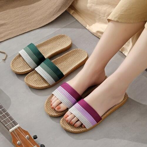 Flat Linen Womens Slippers Fashion Couples Slip On Slides Indoor Home Beach Casual Shoes Female Bohemian Flip Flops Sandalias