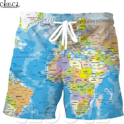 CLOOCL Popular World Map Mens Drawstring Shorts 3D Print Looney Tunes Collection Elastic Fashion Casual Shorts Drop Shipping