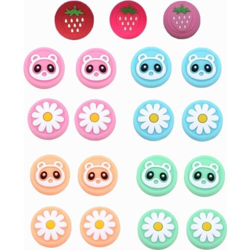 Panda Strawberry Flower Thumb Stick Grip Cap Joystick Cover For Nintendo Switch Lite Joy-Con Controller Silicone Thumbstick Case