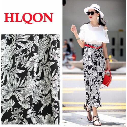 High quality polyester black and white big flowers fabric for tissue felt patchwork sewing DIY dress women clothing by 100x150cm