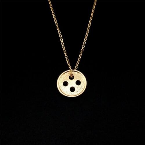 Women Pinocchio bright gold color lucky button cc pendant necklace chain cheap costume jewelry