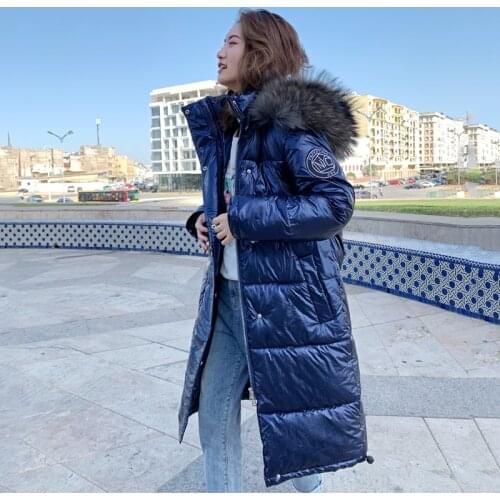 Nice Pop Arrival Winter Jacket Women Thick Hooded With Fur Collar Long Coat Outwear Shining Warm Female Parka Free Shipping