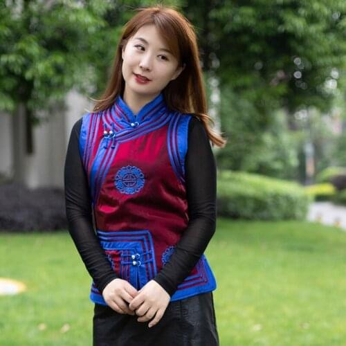 2020 WomenS Vest Mandarin Collar Jackets Sleeveless Buttons Waistcoat Vintage New Year Coats AA5317