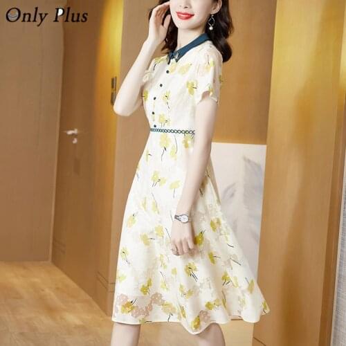 Women Summer Dress Festa High Quality Vintage Elegant Party A-Line Printed Dresses Femme Floral Designer Office Vestidos 2021