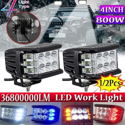 1/2Pcs 800W 36800000LM 4 Inch Three-sided Luminous LED Cars Off-road SUV Truck Work Light Bar Headlights Flood Light