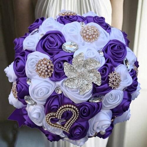 1PCs /lot Purple Wedding Bouquet Gold Diamond Silver Diamond Pearl Decoration