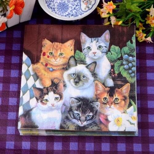 10pcs 33*33cm Cat Theme Paper Napkins Serviettes Decoupage Decorated for Wedding Party Virgin Wood Tissues Birthday Decoration