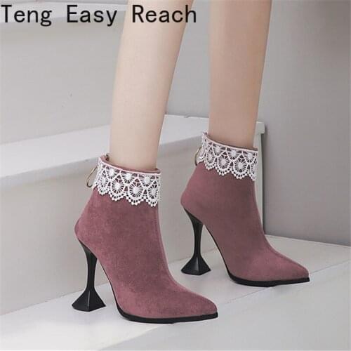 2022 The New Pointed Womens Ankle Boots High Heels Fashion Alien Heel Side Zipper Ladies Shoes Short Boots Woman Autumn Winter