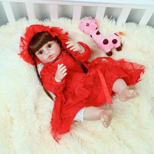 22inch Bebe Reborn Doll Best Christmas Gifts For Girls 55CM Red Skirt Princess Simulation Doll Real Touch Sleeping Toy For Kids