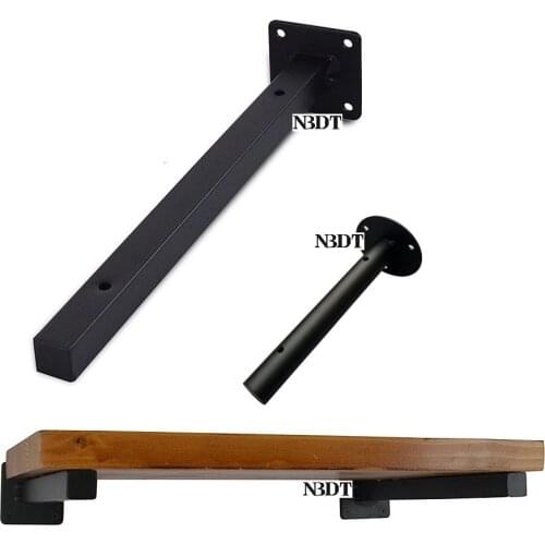 4Pcs Matte Black Wall-mounted Floating Shelf Bracket Support With Screws Round Square Tube Loft Rustic Vintage Rural