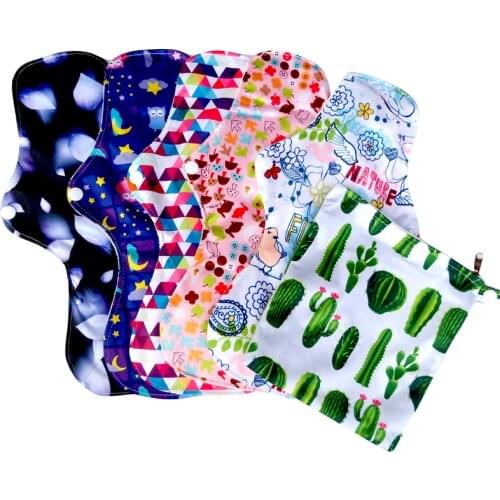 5pcs heavy flow night reusable cloth menstrual pads with one free storage waterproof bag