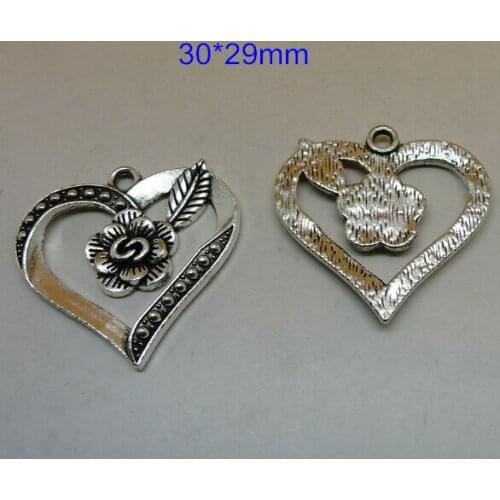 50 Pcs Antique Silver Plated Jewelry Accessory Classic Heart Flower Charms 30*29mm