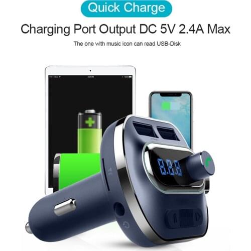 Car Quick Charger Bluetooth 4.1 LED Display Charging Adapter Dual Port USB Adapter Hands-free Phone Call Display