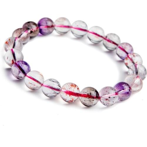 10mm Natural Genuine Super Seven Melody Stone Round Crystal Beads Jewelry Stretch Charm Bracelets Femme Just One