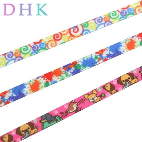 DHK 3/8'' 5yards dog paint swirl printed grosgrain ribbon Accessory hairbow headwear DIY decoration 9mm OEM C1590