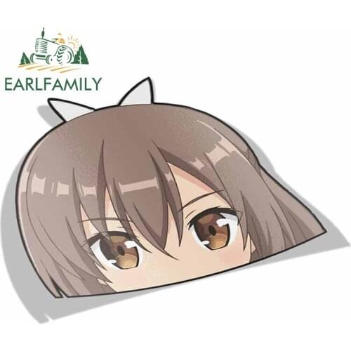 EARLFAMILY 13cm x 9.4cm for Risa Shiramine Bofuri Peek Anime Big Head Vinyl Cartoon Car Sticker JDM Window Trunk Decal