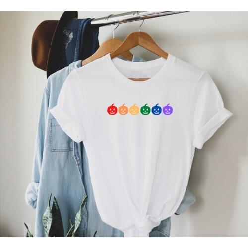 Pumpkins Cute Pride T-Shirt Queer Halloween Tee Rainbow Pumpkins women fashion pure cotton casual graphic funny vintage tops