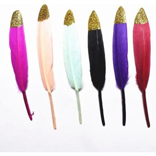 20Pcs/Lot Gold Dipped Duck Feathers Goose Feathers for crafts 10-15CM/4-6" Natural Pheasant Feather for jewelry making DIY Plume