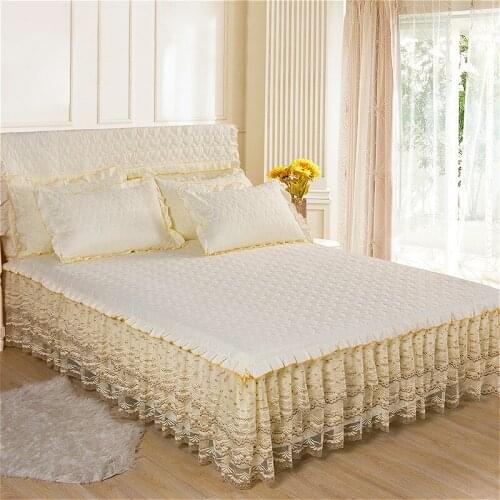 Graceful Thickened Fitted Sheet Cover Household Lace Bedskirt flowers colourful Bedclothe Bed Linings for Girl Princess Bedroom