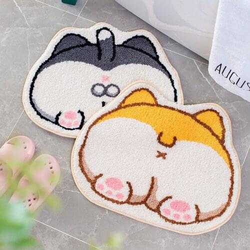 Cute Cartoon Animal Entrance Floor Mats Home Bathroom Anti-slip Rugs Flock Soft Water Absorption Bath Mats Modern Home Decor