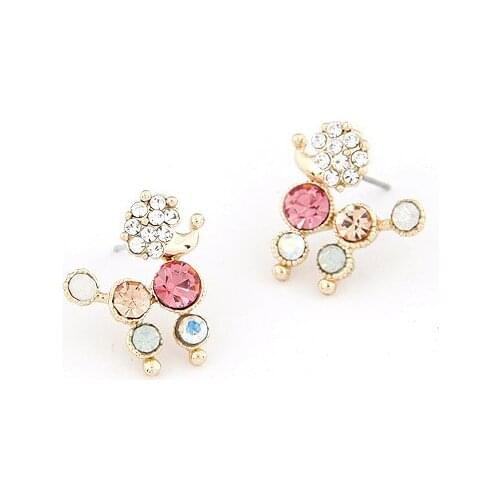 Fashion Design Cute Animal Stud Earrings CZ Crystal Puppy Dog Earring Wholesale Jewelry For Women