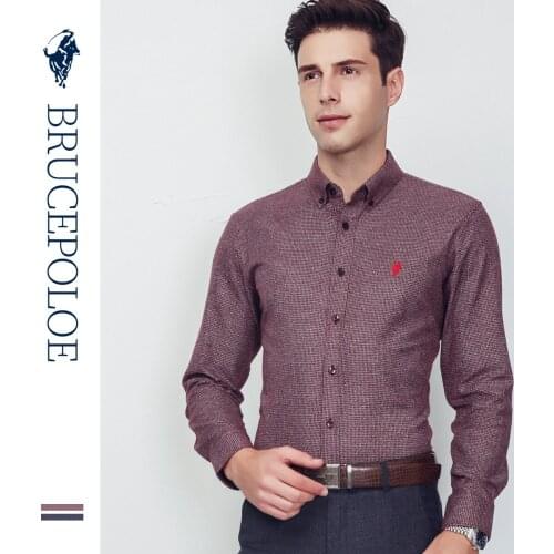 2020 Spring and Autumn Mens Long-Sleeved Shirt Solid Color Business Houndstooth Shirt Brushed Casual Pure Cotton Shirt Men