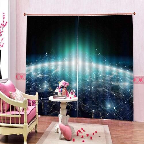 Custom Earth Geometry Curtain Constellation Sun and Moon For Living room bedroom Blackout Window Drapes Sets 2 Panels With Hooks