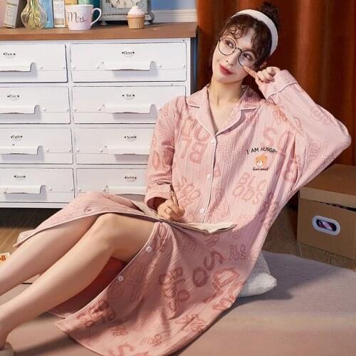 Autumn/Winter Womens Homedress Nightdress Long Sleeve Shirt Nightgowns Girls Sleepwear Cotton Sleepshirts Loose Home Clothing