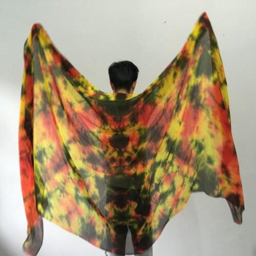New 2.5M real 100% silk Veils for women dancing Tie-dyed colorful Bellydance Fan Veils Stage Show Props Hand silk Scarf