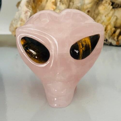 New product！！！Natural High Quality Angel Aura Rose Quartz extra-terrestrial Skull Hand Crafted For Gift &Home Decor