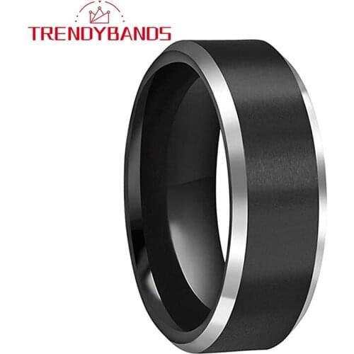 Tungsten Wedding Band Engagement Rings For Men Women 8MM Black Beveled Edges Matte Finish Comfort Fit