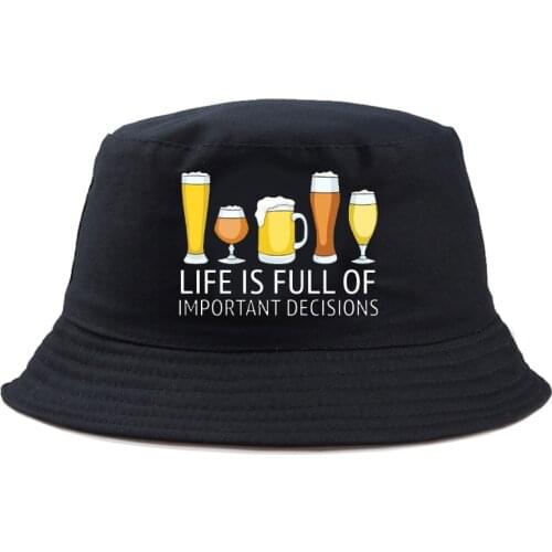 Summer Fisherman BEER Funny Black Print Bucket Hat Reversible Panama For Man Women Cotton Headwear Solid Colorful Bob Hat