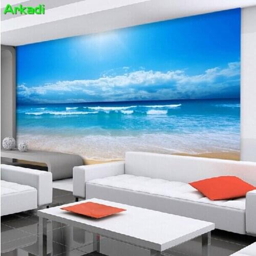 Custom Photo Ocean Beach White Clouds Sunshine Mural Living Room Bedroom TV Background Wall Paper Mediterranean Seascape