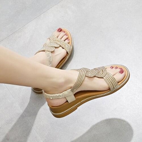 Sandals womens summer 2021 new summer comfortable soft sole slope heel Roman diamond single shoe