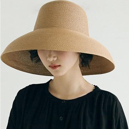 Women Sun Hat Wide Brim Anti-ultraviolet Foldable Solid Color Straw Hat Cap for Summer Hats шляпа женская летняя