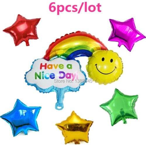 Mix Design 6pcs/lot Foil Balloon Rainbow Balloons Star Air Globos Festa Birthday Party Balloons inflatable Helium Baloes