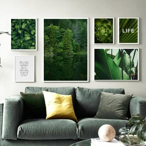 Calm Lake Tree Reflection Cactus Flower Leaf Plant Wall Art Print Canvas Painting Nordic Poster Decor Pictures For Living Room