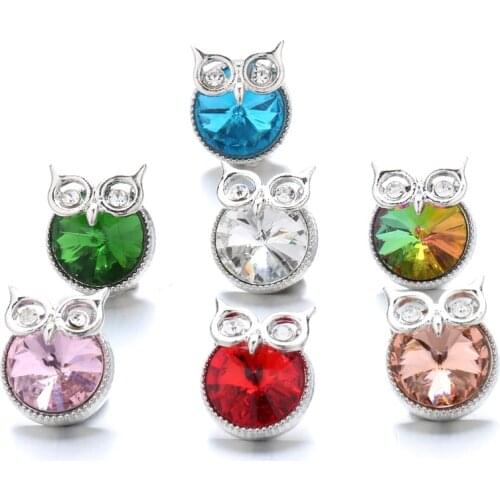 Rhinestone Owl Head 18mm Ginger Snap Button Jewelry Making DIY Snap Button Bracelet Necklace Jewelry for Women Gift