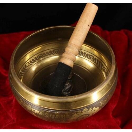 Tibet Pure copper Handmade Carving scripture totem Sakyamuni Buddha sound bowl
