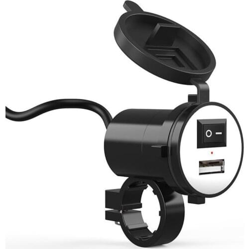 USB Charger Socket Waterproof Motorcycle Handlebar & Rear View Mirror Clamp Power Adapter Charger USB 12V, 1.2 Meter Cable