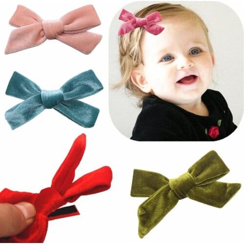 4 Inches Solid Color Velvet Bowknot Newborn Bangs Hairpins Fashion DIY Handmade Bows Toddler Hair Clips Clothing Accessories