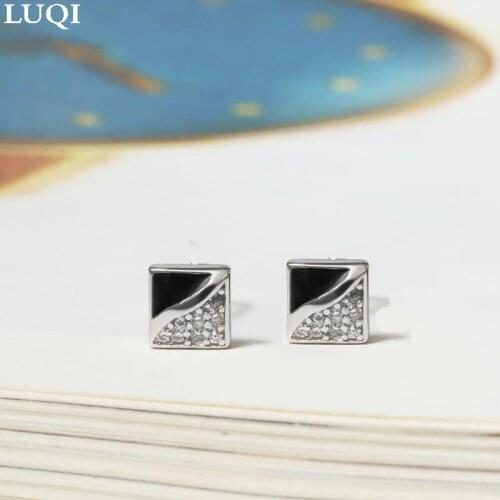 Fashion Womens S925 Silver Plated Platinum Micro-Inlaid Zircon Light Luxury Square Earrings ER339