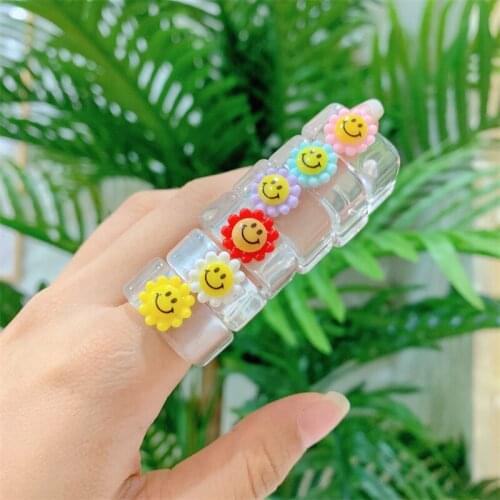 Harajuku Multicolor Resin Sweet Flower Rings for Women Girlfriend Anniversary Party Gift Fashion Jewelry Cute Geometric Ring New