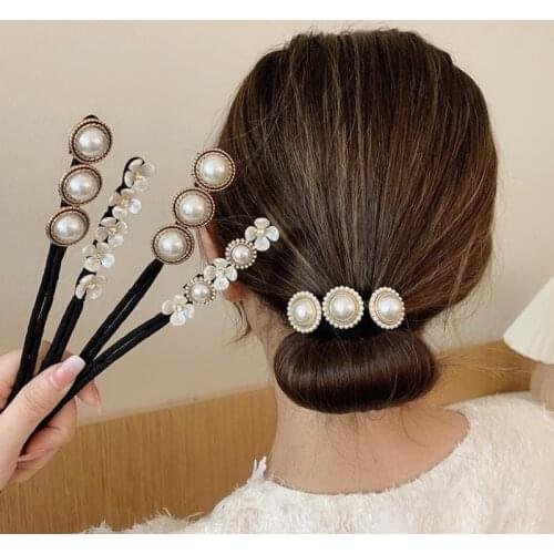 Woman Elegant Pearl Hair Bun Maker Tool Girl Flower Pontail Band Hairstyle Donut Hair Accessories Braider Twist Headwear