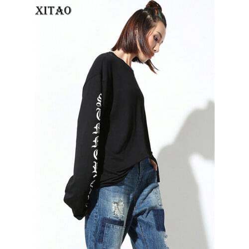 [XITAO] spring Korea fashion women solid color long sleeve pullover personality printing Round collar casual T-shirts ZY015