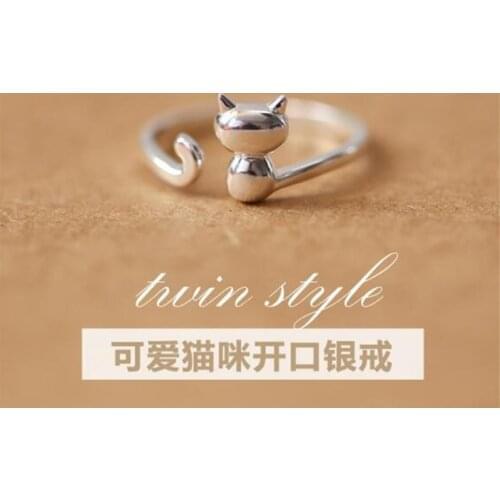 Season Gate 925 Sterling Silver Cute Lovely Fashion Cats Tail Adjustable Size Open Ring for Women Girls SR018